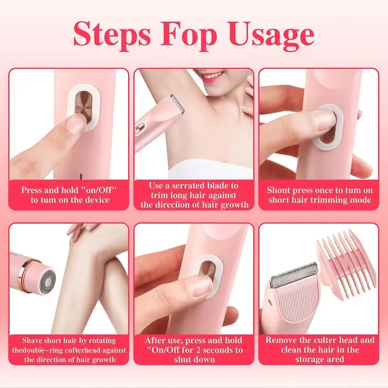 Women'S 2-In-1 Electric Shaver & Trimmer, IPX7 Waterproof,Type-C Charging, Ceramic Blades for Bikini & Body Hair Smooth