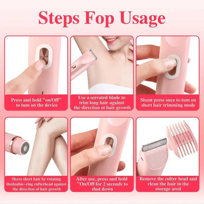 Women'S 2-In-1 Electric Shaver & Trimmer, IPX7 Waterproof,Type-C Charging, Ceramic Blades for Bikini & Body Hair Smooth